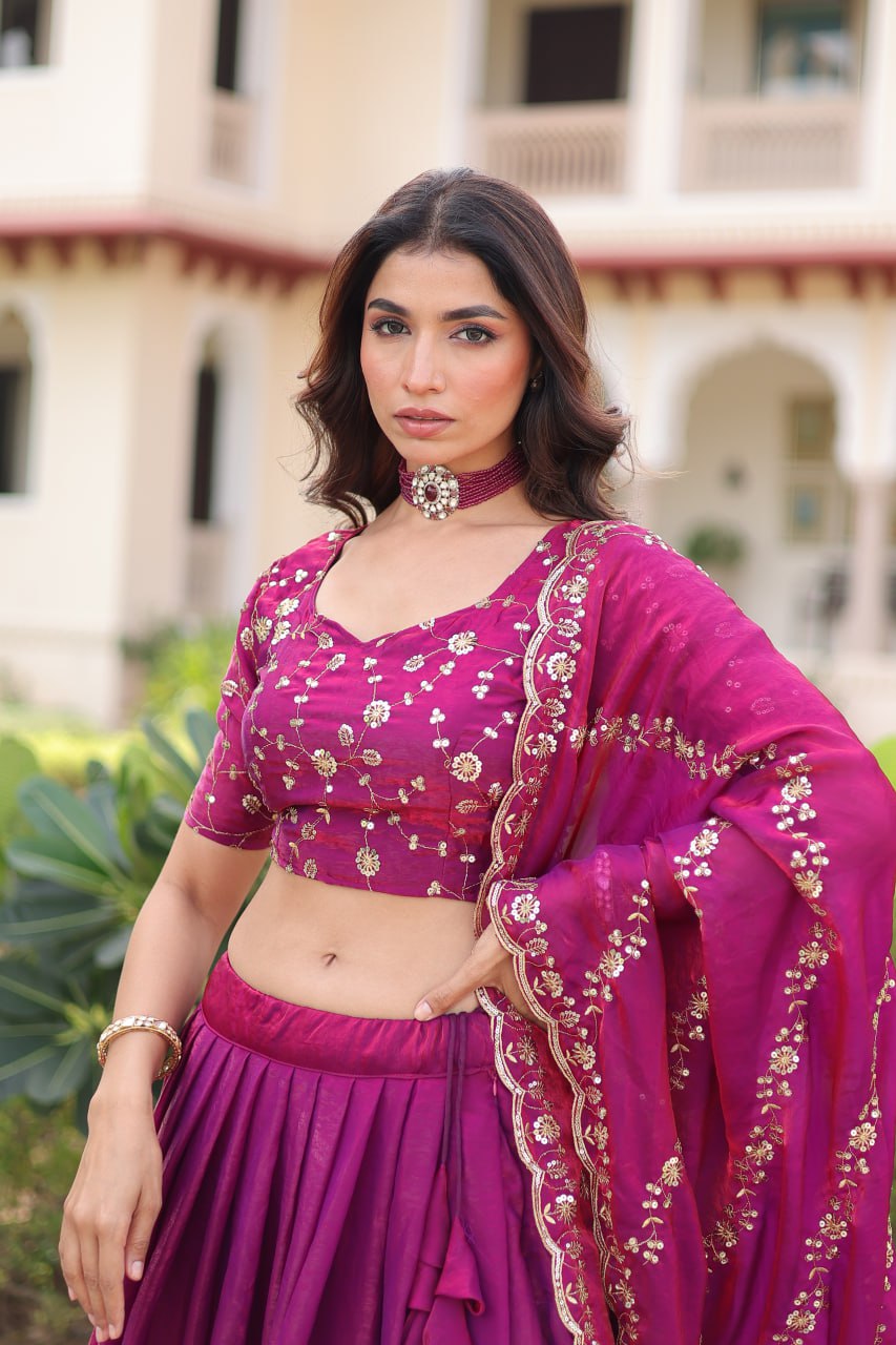 Prazu Fashion Purple Fendy Silk With Heavy Sequins & Thread Embroidered Lehenga Choli