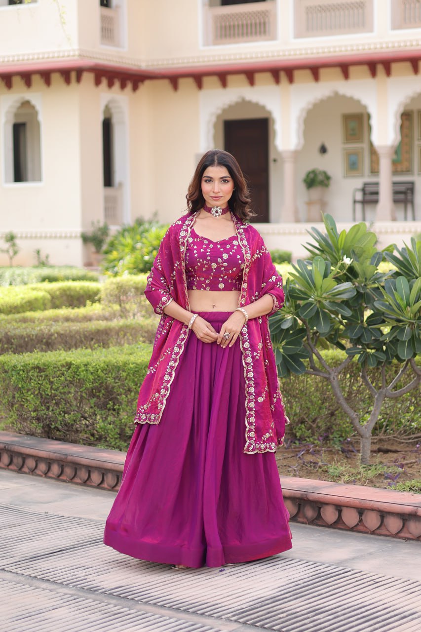 Prazu Fashion Purple Fendy Silk With Heavy Sequins & Thread Embroidered Lehenga Choli