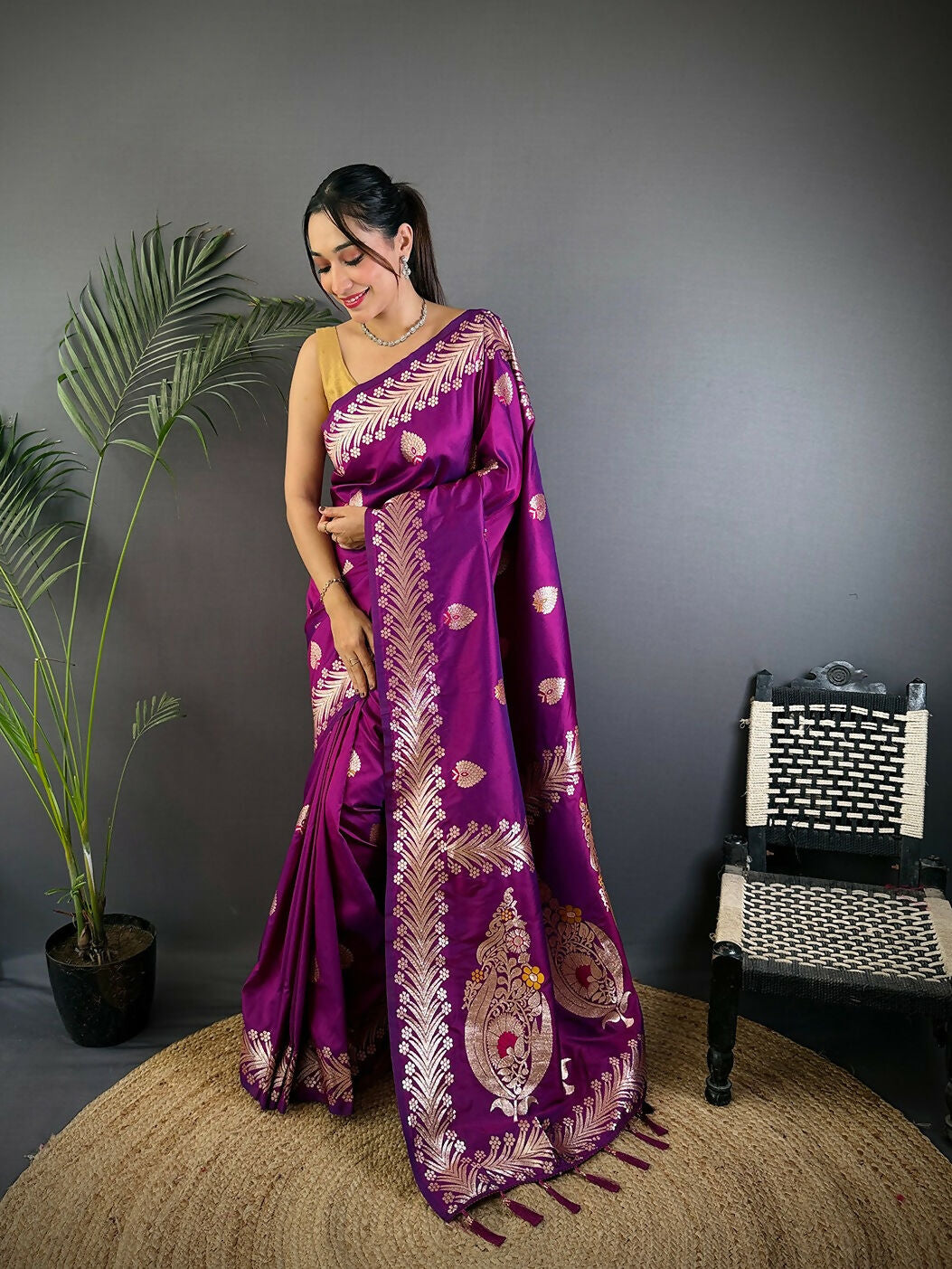 Joban Fashion Banarasi Purple Woven Soft Silk Saree - Distacart