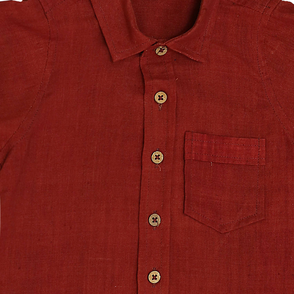 Mhyssa Yellow Dungaree With Round Neck Half Sleeves Maroon Shirt Set