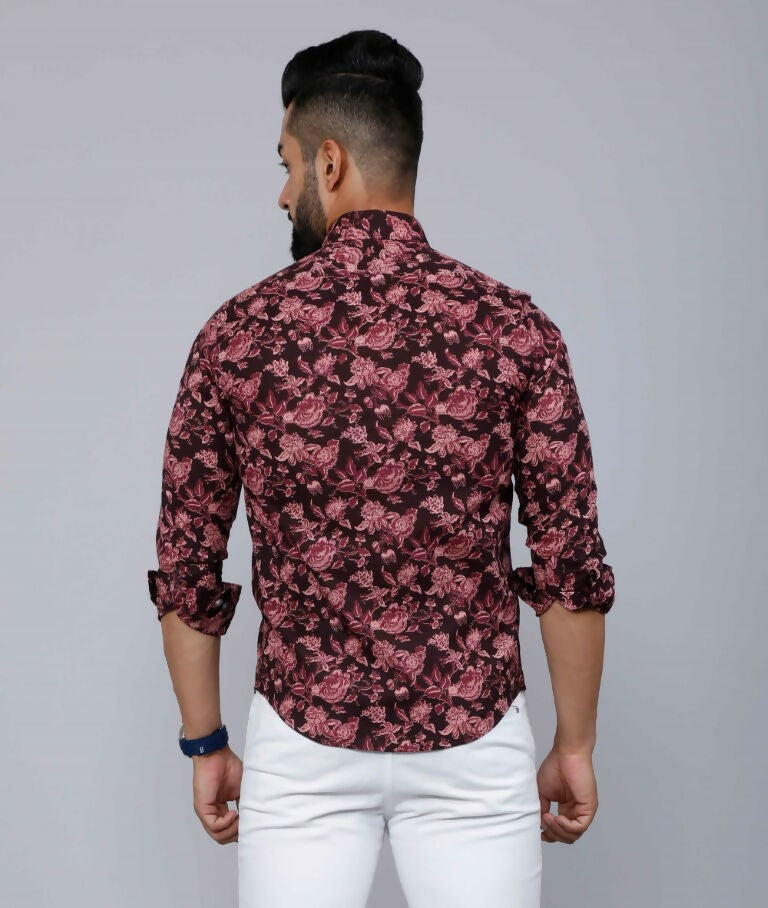 Miravan Men's Floral Slim Fit Long Sleeves Maroon Shirt