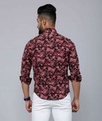 Miravan Men's Floral Slim Fit Long Sleeves Maroon Shirt
