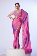 Pink Chinon Solid Designer & Lace Work Saree - Samaa