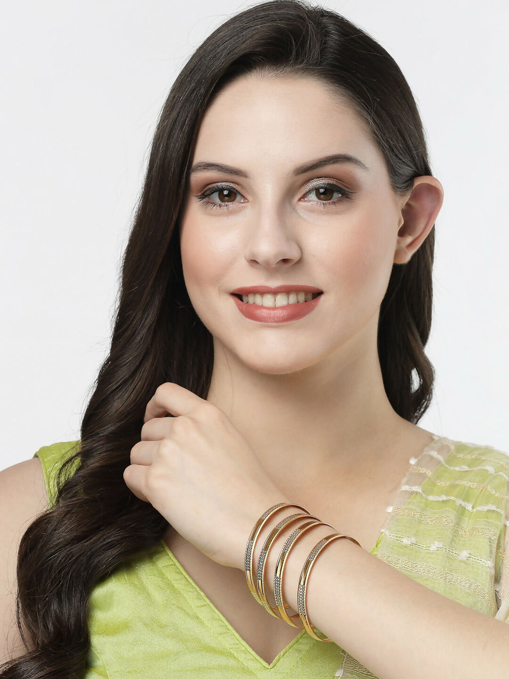 NVR Women's Set of 4 Gold-Plated CZ-Studded Traditional Bangles - Distacart