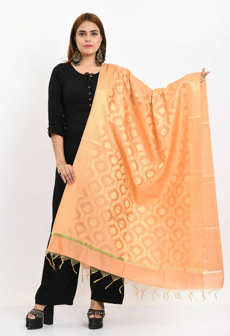 Mominos Fashion Moeza Women's Banarsi Silk All Over Woven Design Peach Dupatta