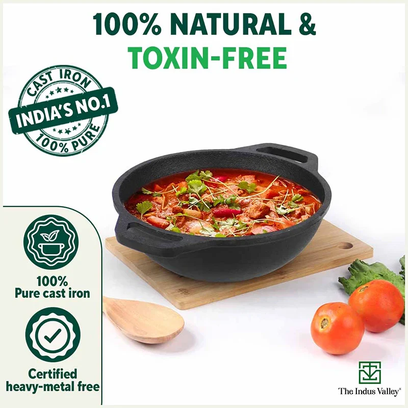 The Indus Valley CASTrong Cast Iron Cookware Set: Tawa+ Kadai (Wok model), Kitchen Set for Home, Pre-seasoned, 100% Pure, Toxin-free, Tadka Pan