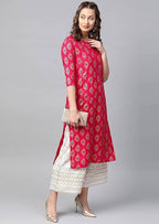 Vamika Pink Printed Rayon Party Wear Kurta Set