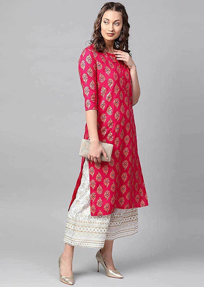 Vamika Pink Printed Rayon Party Wear Kurta Set