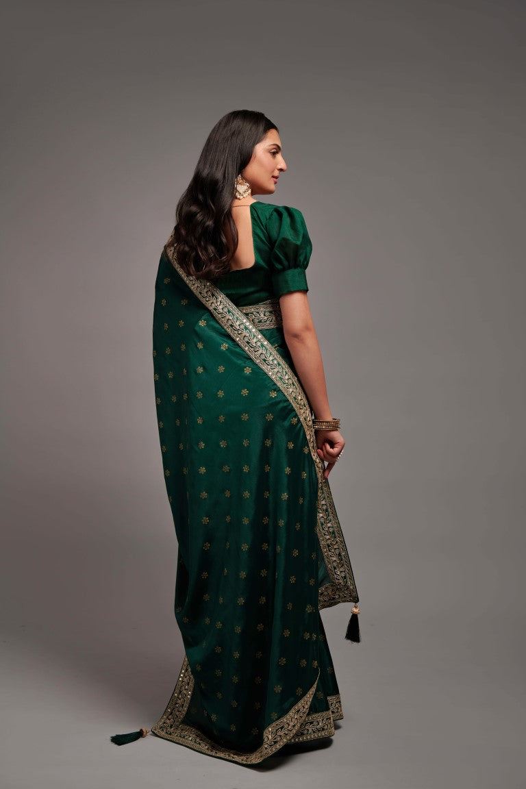 Teeya Creation Green Color Chinon Silk Saree