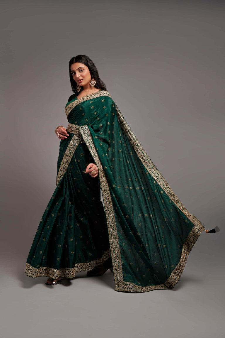 Teeya Creation Green Color Chinon Silk Saree