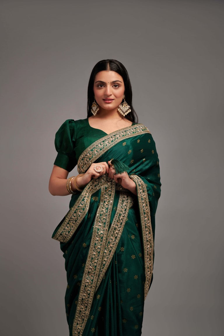 Teeya Creation Green Color Chinon Silk Saree