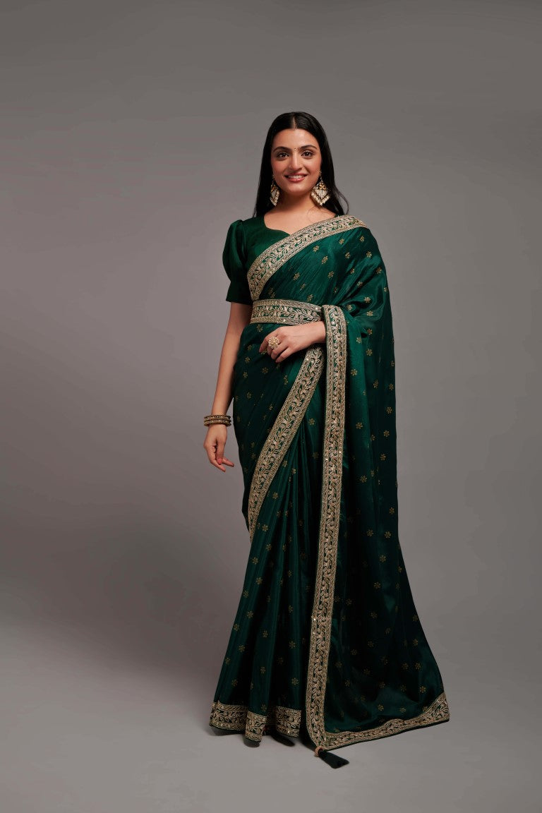 Teeya Creation Green Color Chinon Silk Saree