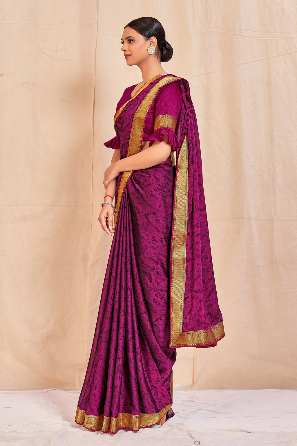 Vamika Purple Designer Cadbury Chiffon Banarasi Lace Saree