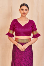Vamika Purple Designer Cadbury Chiffon Banarasi Lace Saree