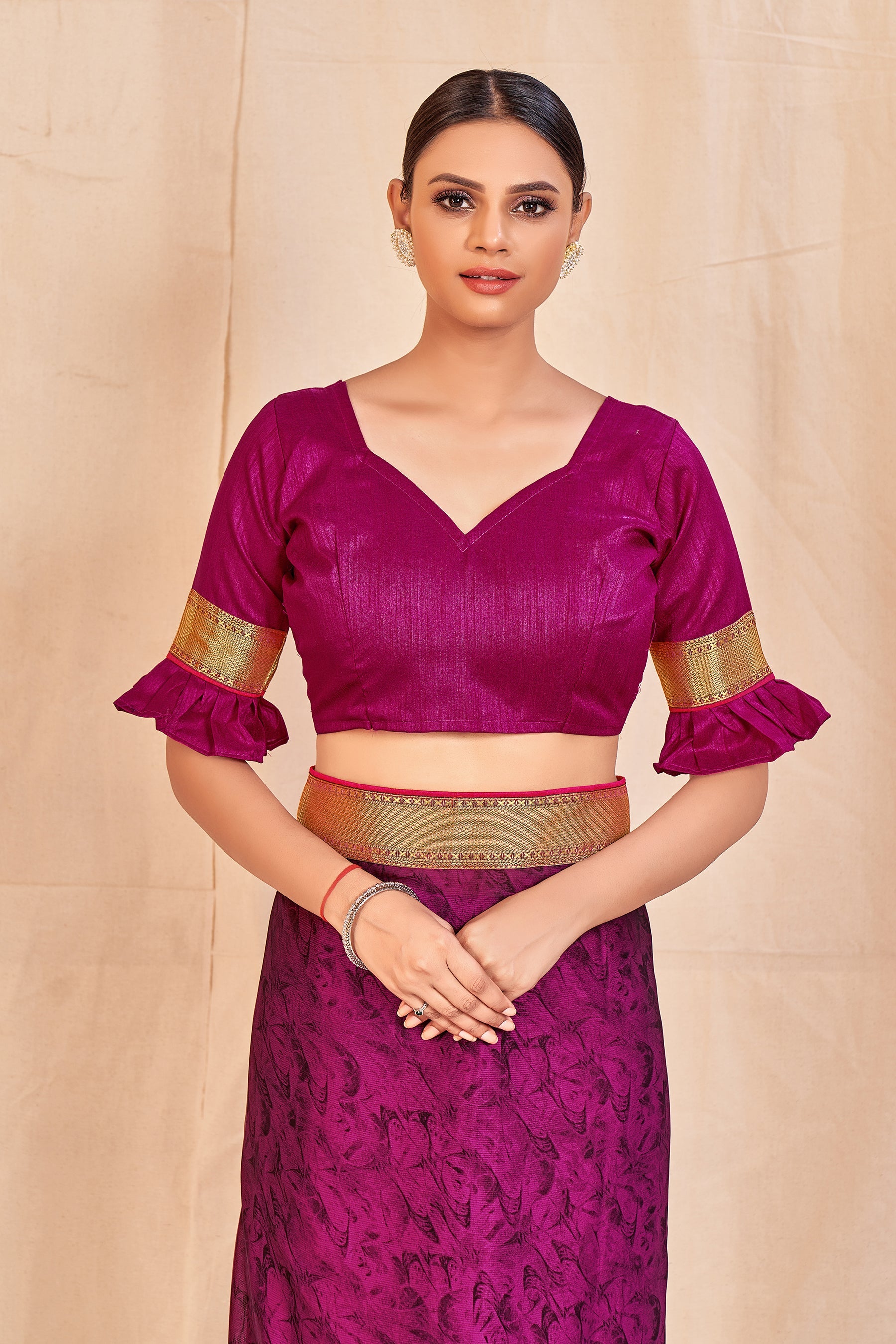 Vamika Purple Designer Cadbury Chiffon Banarasi Lace Saree