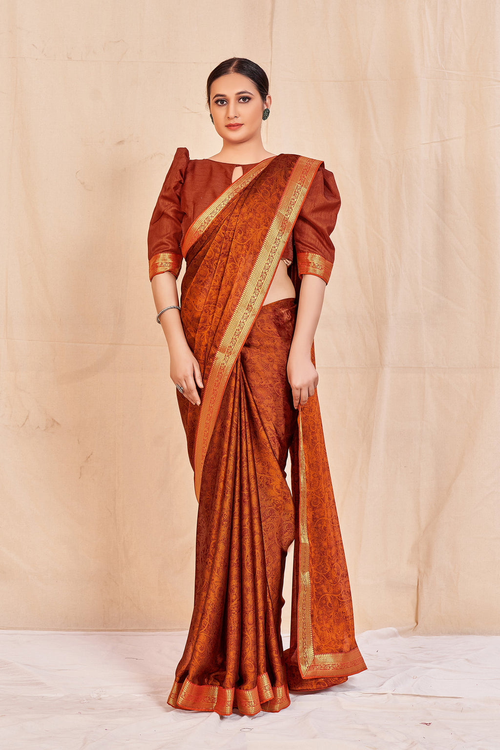 Vamika Orange Designer Cadbury Chiffon Banarasi Lace Saree