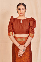 Vamika Orange Designer Cadbury Chiffon Banarasi Lace Saree