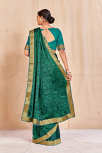 Vamika Rama Green Designer Cadbury Chiffon Banarasi Lace Saree