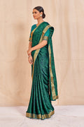 Vamika Rama Green Designer Cadbury Chiffon Banarasi Lace Saree