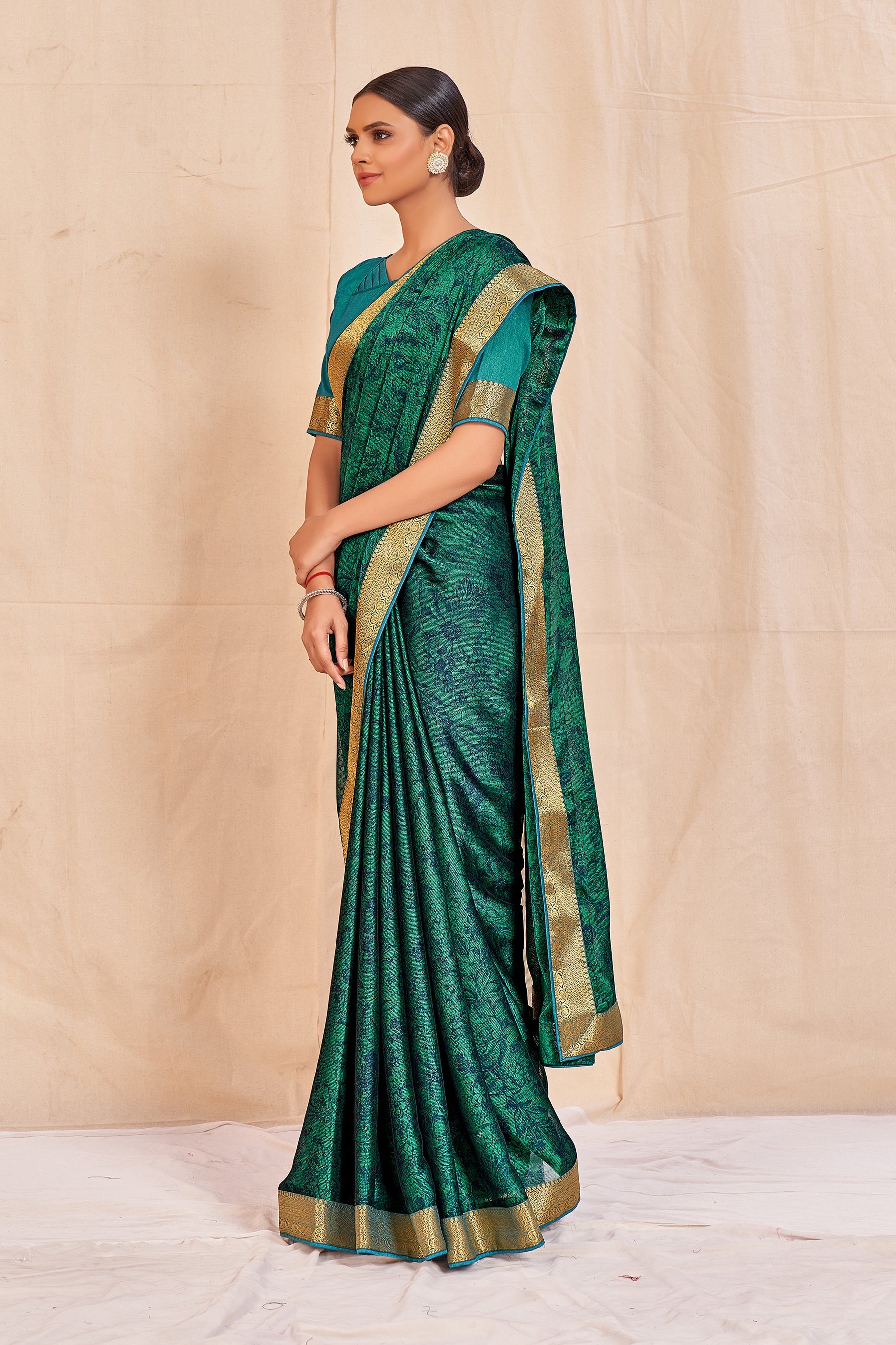 Vamika Rama Green Designer Cadbury Chiffon Banarasi Lace Saree