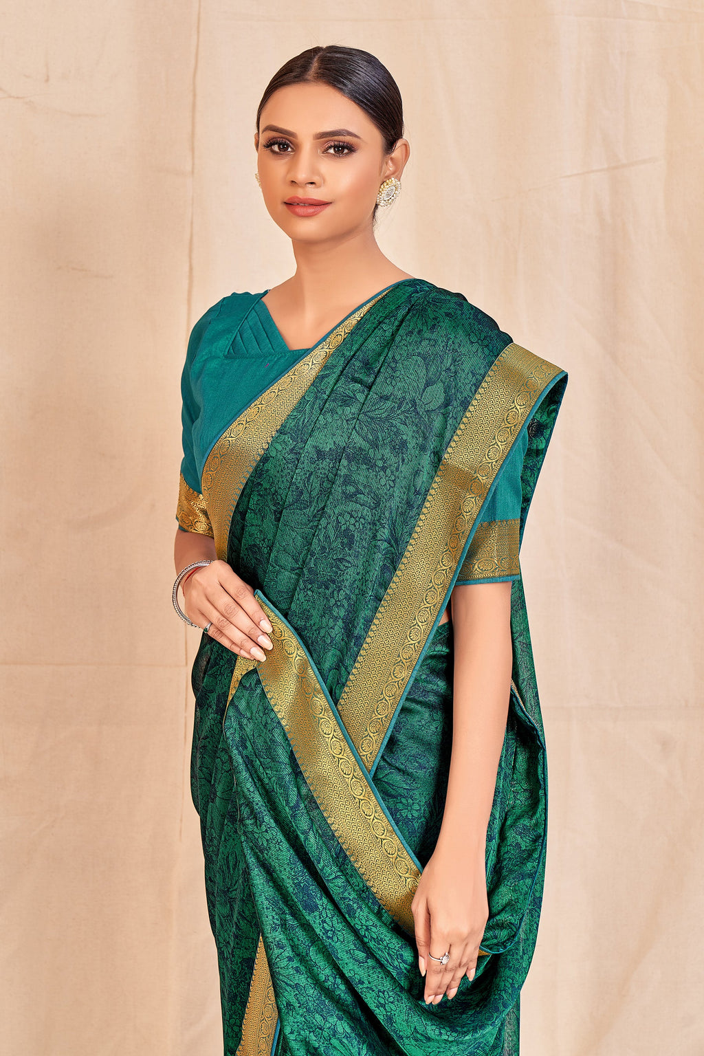 Vamika Rama Green Designer Cadbury Chiffon Banarasi Lace Saree