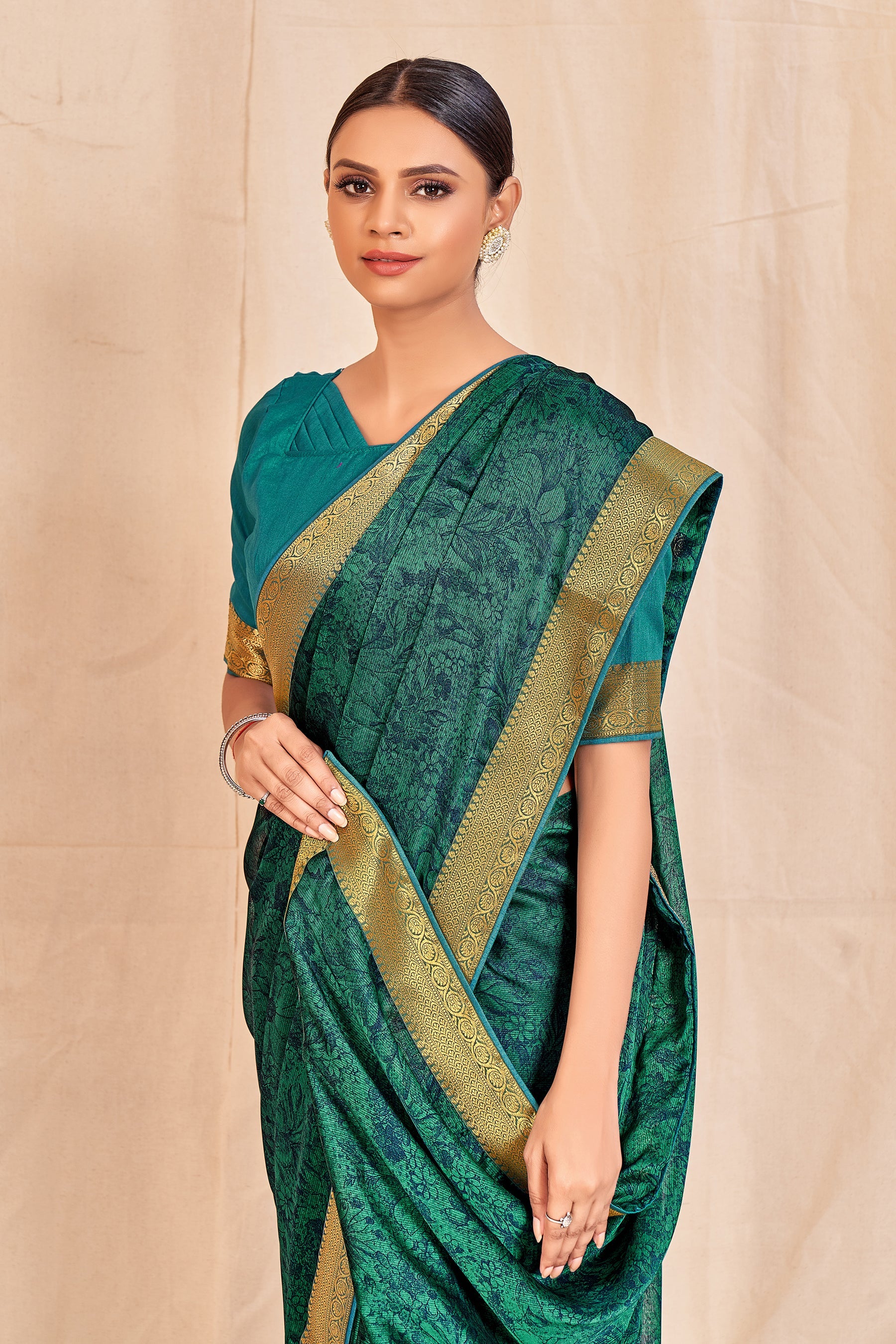 Vamika Rama Green Designer Cadbury Chiffon Banarasi Lace Saree