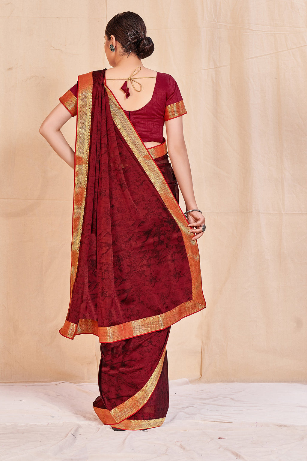 Vamika Maroon Designer Cadbury Chiffon Banarasi Lace Saree