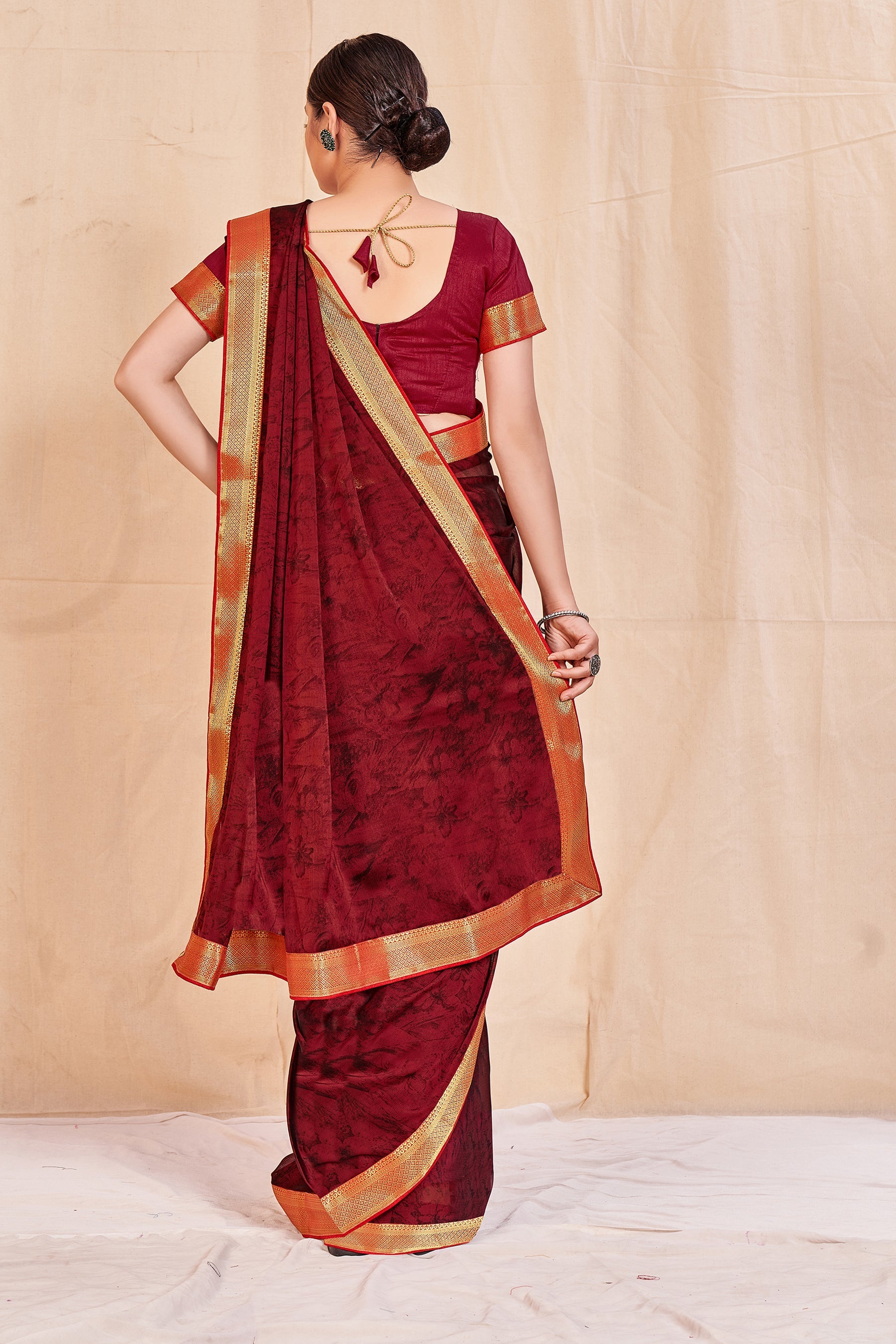 Vamika Maroon Designer Cadbury Chiffon Banarasi Lace Saree