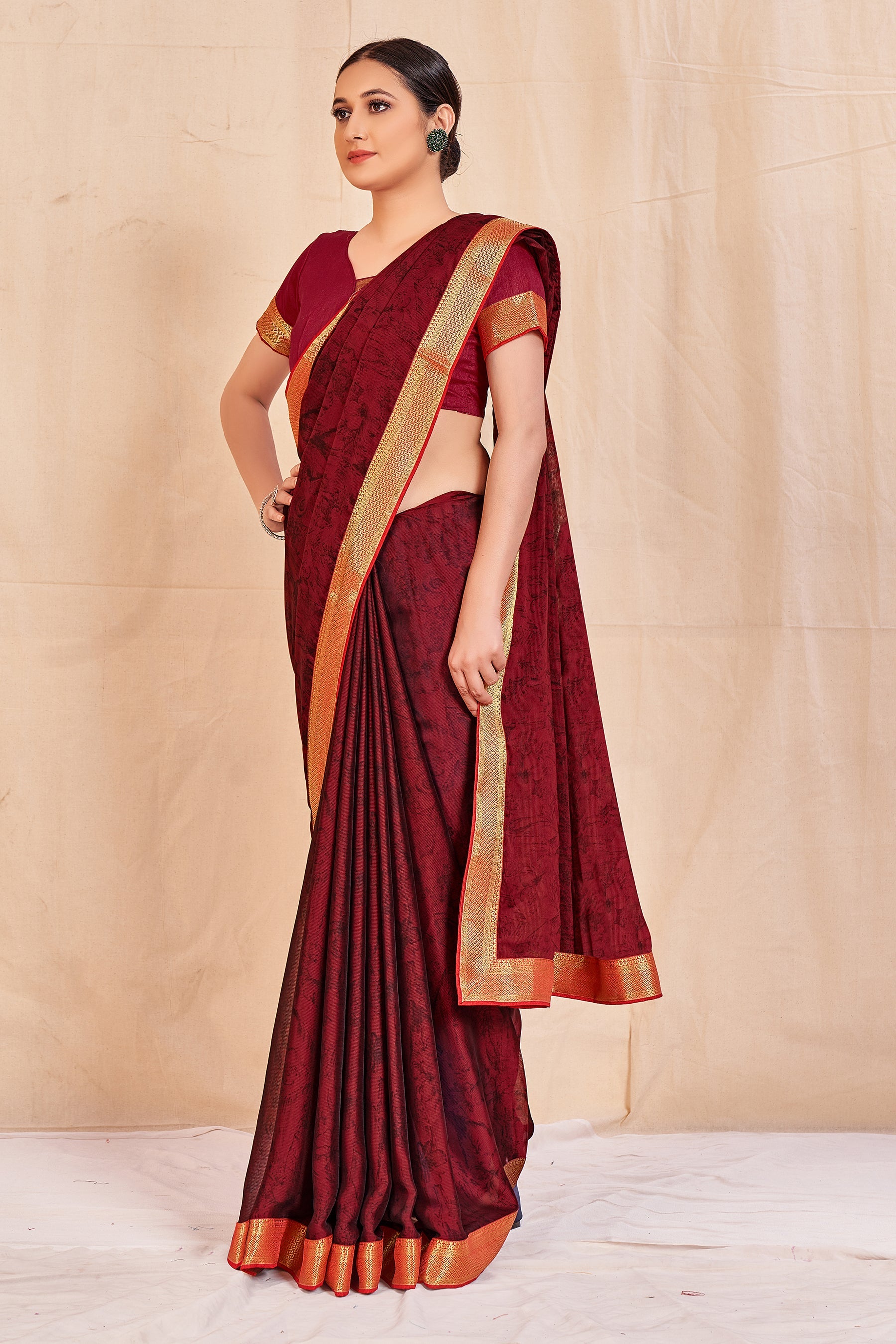 Vamika Maroon Designer Cadbury Chiffon Banarasi Lace Saree