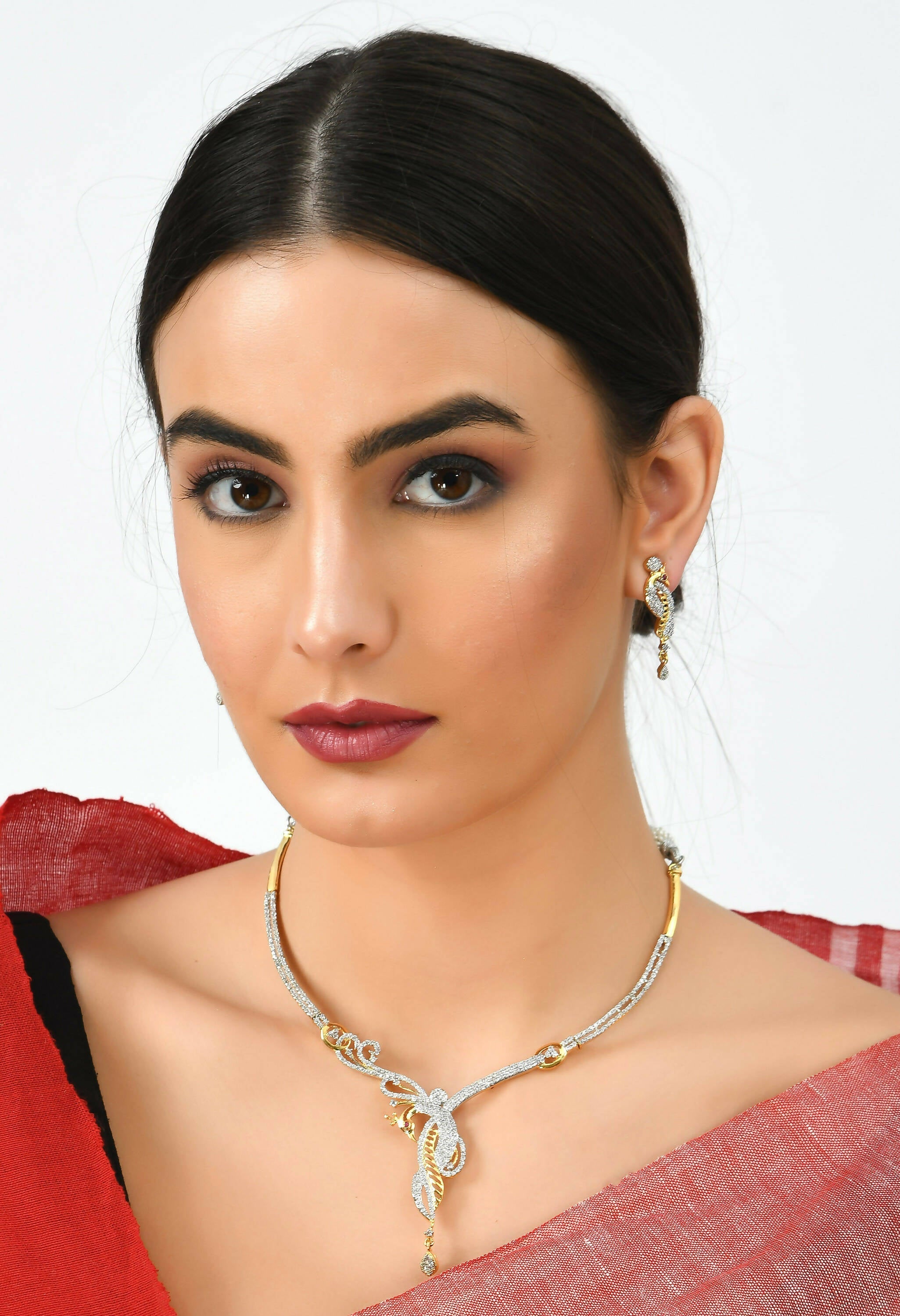 Mominos Fashion Johar Kamal Silver-Plated American Diamond Choker Set - Distacart