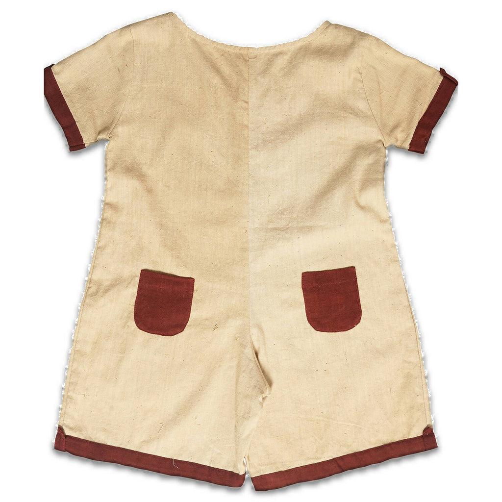 Mhyssa Beige and Maroon Round Neck Short Romper For Kids