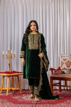 Teeya Creation Green Color Velvet Designer Embroidery Work party Wear Suit - Distacart