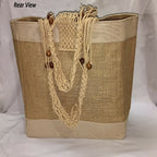 Jute Ladies Fashion Bag with Wooden Beads