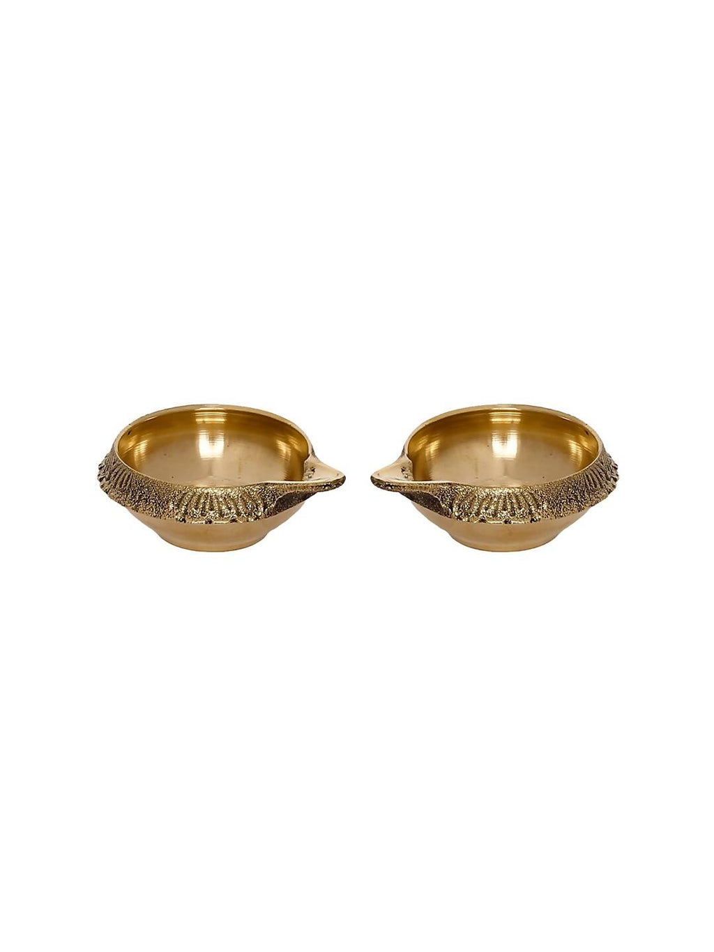 eCraftIndia Set of 2 Gold-Toned Auspicious Handcrafted Brass Diya