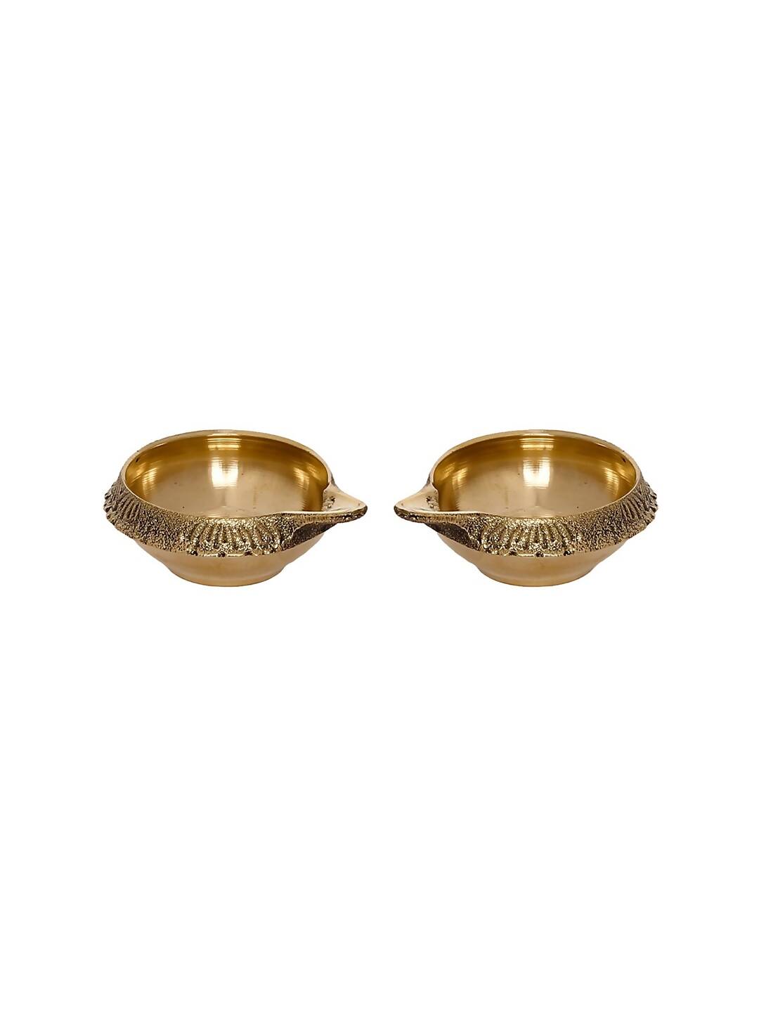 eCraftIndia Set of 2 Gold-Toned Auspicious Handcrafted Brass Diya