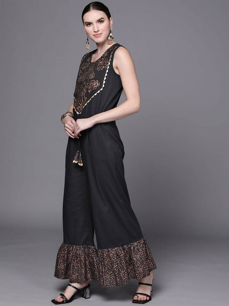 Ahalyaa Women Black Printed Basic Jumpsuit - Distacart