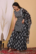 Vamika Printed Cotton Black Party Wear/Casual Wear Kurta Set/Suit - Distacart