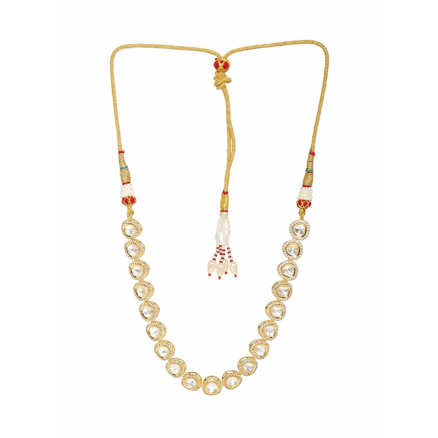 Kundan and Daimond Neckpiece in Brass (Gold) - Ruby Raang