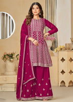 Chinnon Rani Pink Embroidered Palazzo Salwar Suit - Emponline