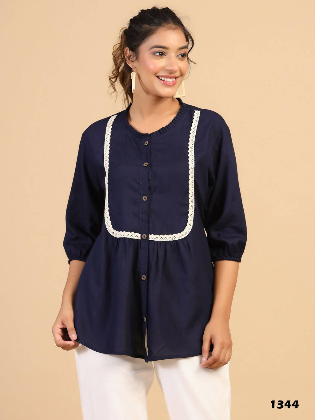 Womens Dark Blue Rayon Solid Top - Keeva