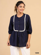 Womens Dark Blue Rayon Solid Top - Keeva