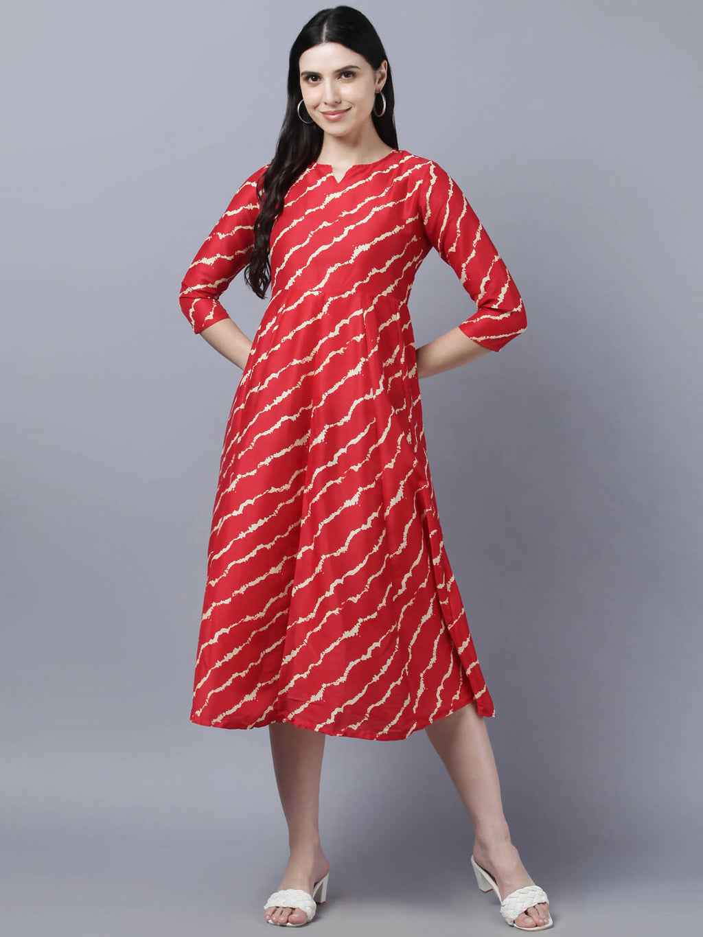Myshka Women's Stylish Red 3/4 Sleeve Dress - Distacart