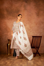Joban Fashion Red Green Hand Block Printed Cotton Suit Set - Distacart