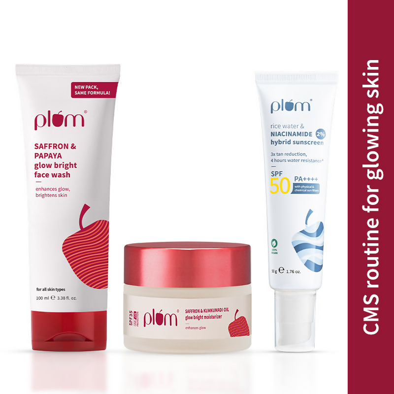 Plum CSM Combo - Saffron Face Wash Saffron Moisturizer & Niacinamide & Rice Water SPF Sunscreen