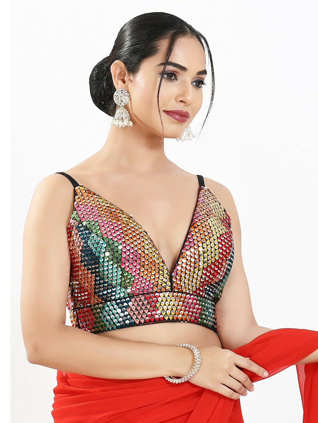 Joban Fashion Black Multi Sequin Padded Blouse With V Neck Sleeveless - Distacart