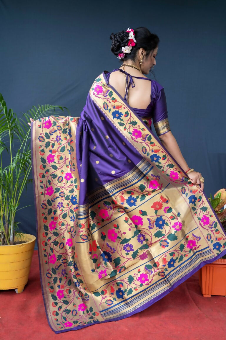 Jyoti Fashion Women's Purple Paithani Silk Zari Woven Saree with Blouse