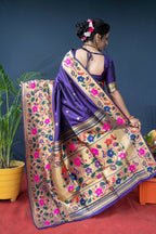 Jyoti Fashion Women's Purple Paithani Silk Zari Woven Saree with Blouse