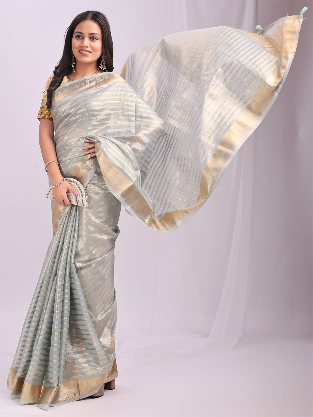Shree Shyam Fashion Organza Sky Blue Saree - Distacart