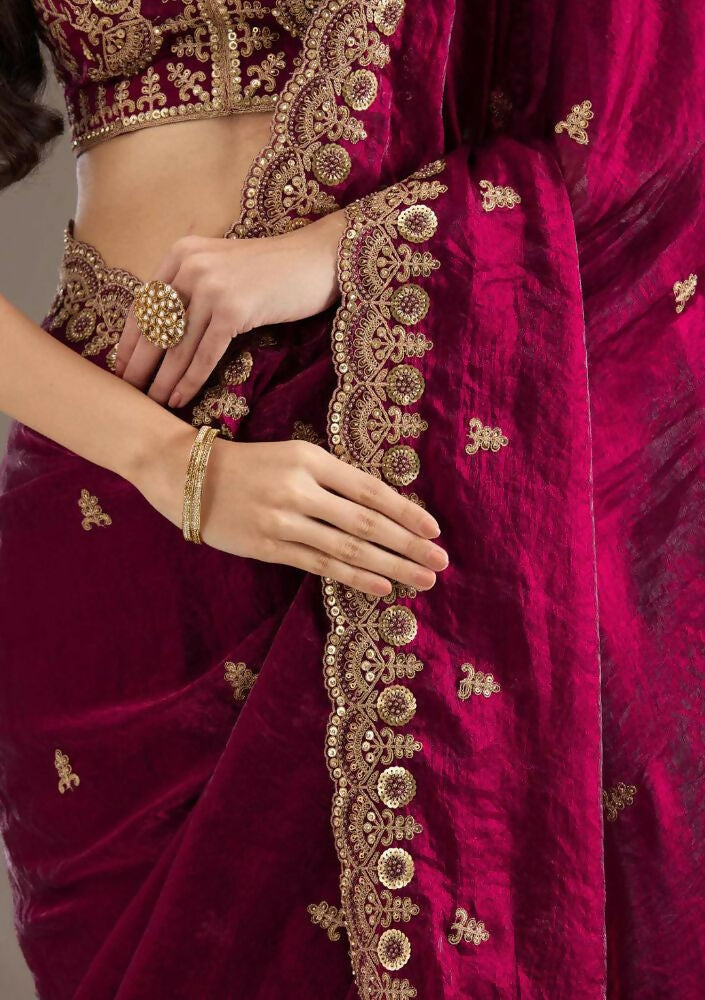 Joban Fashion Red Frendy Satin Silk Party Wear Sarees - Distacart