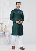 Joban Fashion Men's Jacquard Silk Green Printed Kurta Pyjama set